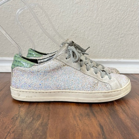 P448 20mm John Glittered Leather Sneakers Low Top in White